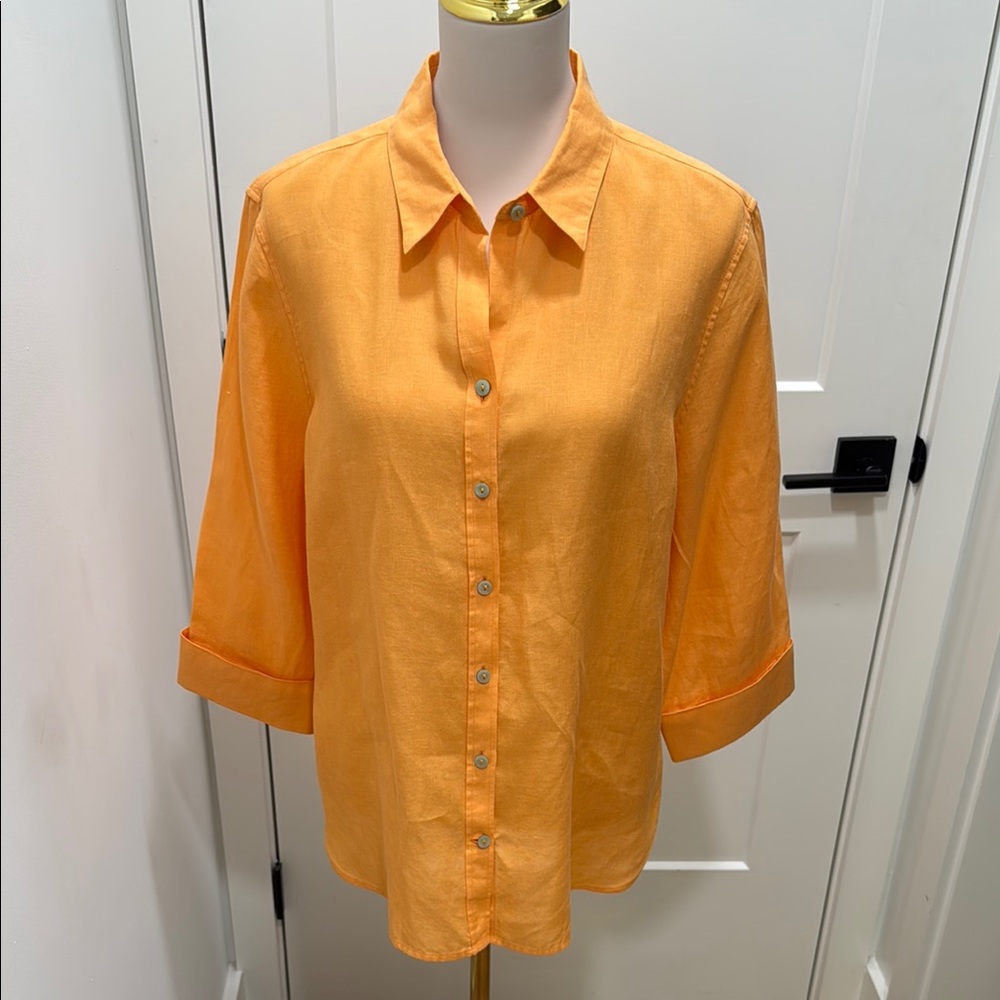 Chico’s Linen Orange Button-Up Women's Top